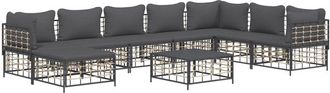 vidaXL Juego De Muebles De Jard&iacute;n 9 Pzas Y Cojines Rat&aacute;n Pe Antracita Vidaxl