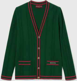 Gucci Cardigan With Striped Trim, Green, Ready-to-wear