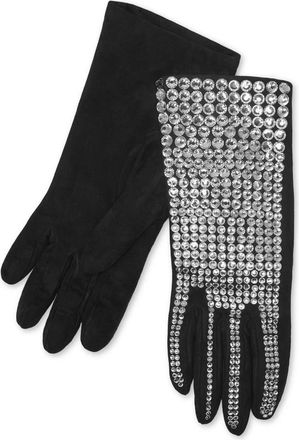 Philipp Plein Suede Mid-Gloves Crystal - Dames - Handschoenen - Zwart - 9 IN - Leer - Accessoires