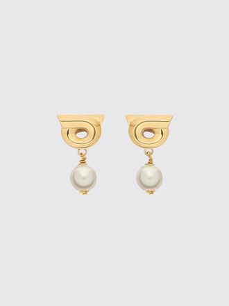 Ferragamo Gancini Pendant Earrings in Brass with Pearls