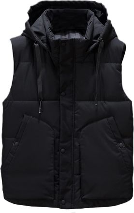ICEGREY Mens Hooded Padded Down Vest Lightweight Quilted Warmer Gilet Coat Winter Classic Sleeveless Jackets, Black, 5XL