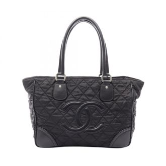Chanel Black Nylon Leather Handbag Tote Bag (Pre-Owned)