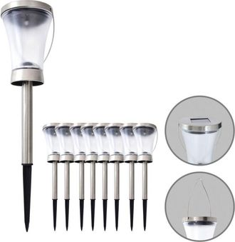 Näve Naeve VERONICA Juego de 8 luces LED solares para exteriores de acero con sensor de amanecer a anochecer IP44