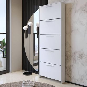 Dmora Scarpiera Caspio, Mobile Portascarpe, Armadio Da Ingresso Multiuso, Mobiletto Per Calzature, 69x17h187 Cm, Bianco - Dmora