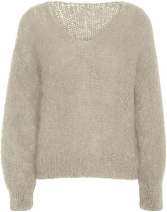 Americandreams Milana ls Mohair gebreide trui - Dames - V-hals truien - Beige - L - Truien & Vesten