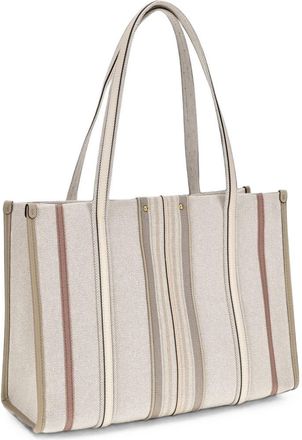 Chlo&eacute; Striped Linen Shoulder Bag - Cream