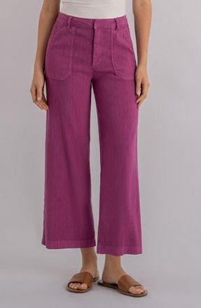 Kut from the Kloth Topaz High Waist Crop Wide Leg Linen Blend Pants in Magenta at Nordstrom, Size 10