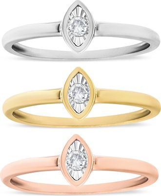 House of Brilliance 14K Gold Plated.925 Sterling Silver 1/6 Cttw Diamond Marquise Shaped Stackable Promise Ring Set