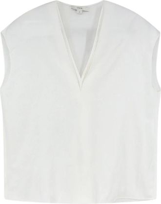 Vince Boxy V-neck Mouwloze Top - Dames - Blouses - Wit - XL - Spandex - Overhemden
