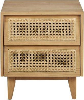 Maisons du monde Mesita de noche de pino y rejilla de mimbre 2 cajones
