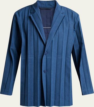 Homme Pliss&eacute; Issey Miyake Mens Edge Ensemble Single-Breasted Pleated Jacket