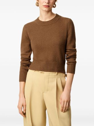 Ami Ami Womens Crew Neck Ribbed Sweater - Brown Cashmere - Size Medium