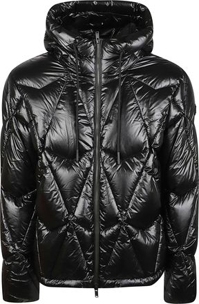 Moose Knuckles Iceberg Glossy Quilted Hooded Geometric Recycled Nylon Down Jacket