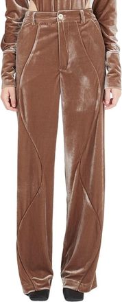 Ninamounah Velvet Joint Broek - Dames - Wijde Broeken - Bruin - XS - Polyester - Broeken