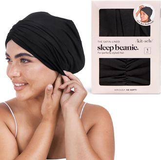 Kitsch Satin Hair Bonnet & Cap for Sleeping, Black, One Size
