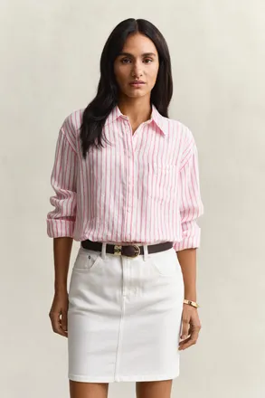 GANT Women Relaxed Fit Striped Linen Shirt (44) BRIGHT FUSCHIA
