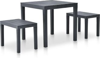 vidaXL Mesa De Jard&iacute;n Con 2 Bancos Pl&aacute;stico Gris Antracita Vidaxl