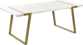 Beliani Beliani - Mesa De Comedor Blanco Dorado 200 X 90 Cm Mdf Efecto M&aacute;rmol Patas Metal Martynika