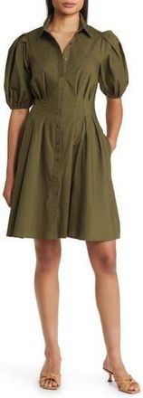 Eliza J Puff Sleeve Cotton Shirtdress in Olive at Nordstrom Rack, Size 2