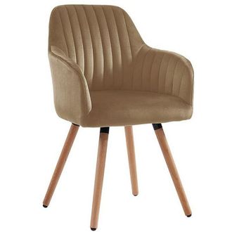 Vente-Unique Sedia con braccioli Velluto e Metallo Effetto Legno Beige - eleana