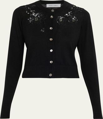 Prabal Gurung Sequin Floral-Embroidered Cardigan