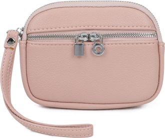 Generic Womens Small Wristlet Pouch, Dual Zipper Compartments, Silver Hardware, Small Clutch Bag with Strap (Pink)