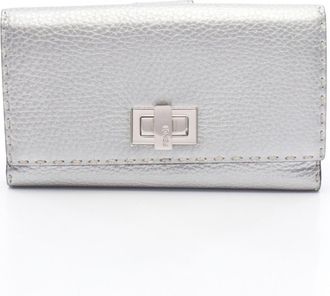 Fendi Silver Leather Long Wallet (Bi-Fold) (Pre-Owned)