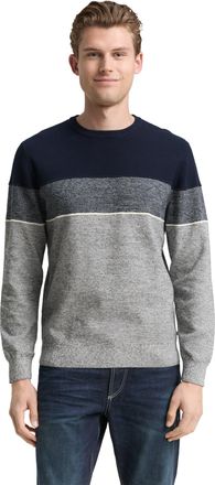 Tom Tailor Rundhalspullover TOM TAILOR, Herren, Gr. XXL, navy sanftes wei&szlig; wei&szlig; stripe, Strick, Obermaterial: 100% Baumwolle, colorblocking, regular fit normal, 
