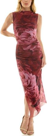 Socialite Floral Shirred Mesh Dress in Wine/Pink at Nordstrom, Size X-Large