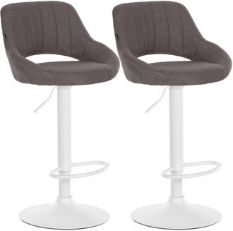 Clp Juego De 2 Taburetes De Bar Milet Con Tapizado De Tela Gris Oscuro Metal Blanco Mate