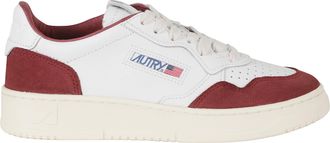 Autry White And Burgundy Medalist Low Suede Accents Leather Sneakers