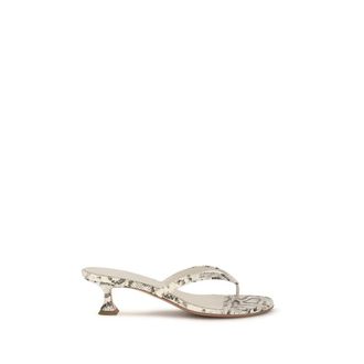 Amina Muaddi Gray Calf Leather Bos Taurus Flat Womens Sandals