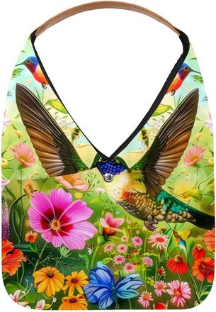 Generic Hummingbird Floral Painting Reusable Lightweight Grocery Bags - Foldable Into Compact Pouch, Washable & Sturdy, Multipurpose for Shopping and Travel