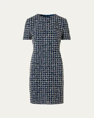 Akris 3D Check Embroidered Sheath Dress