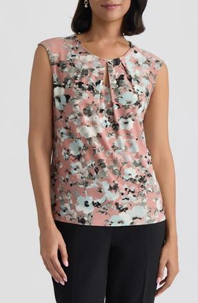 Kasper Floral Print Keyhole Sleeveless Top in Tearose Multi at Nordstrom, Size X-Small