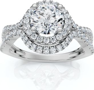 Pompeii3 1 1/10Ct Lina Diamond Halo Engagement Ring 14k Gold or Platinum Lab Grown