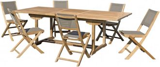 Macabane Mesa y sillas de jard&iacute;n de madera de teca y textileno 8/10 personas