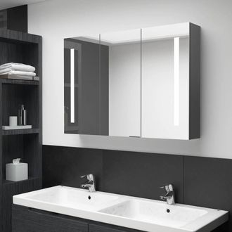 Berkfield Home LED Bathroom Mirror Cabinet 89x14x62 cm Grey | Size: 89 x 14 x 62 cm