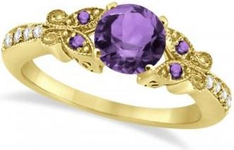 Allurez Butterfly Amethyst & Diamond Engagement Ring 14K Yellow Gold 1.28ctw