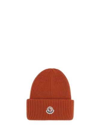 Moncler Orange Logo Textured Beanie Hat