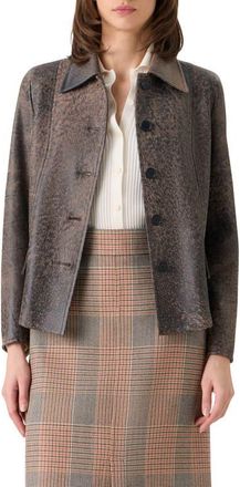 Akris Relaxed Fit Waxed Leather Jacket in Bark at Nordstrom, Size 10