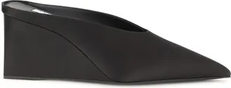 Alaia Womens Wedge Mules Satin Black Silk Pumps High Heel Shoes