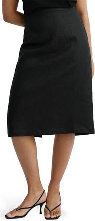 Mango Linen Midi Skirt in Black at Nordstrom, Size 18