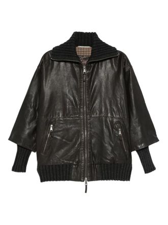 The Jackie Leathers Fenice knitted-cuff leather jacket - women - Calf Leather/Fabric - 40 - Black