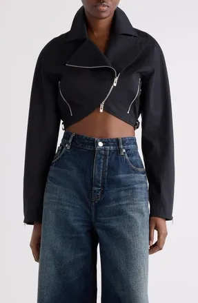 Alaia Crop Cotton Poplin Bolero Biker Jacket in Noir Alaia at Nordstrom, Size 40