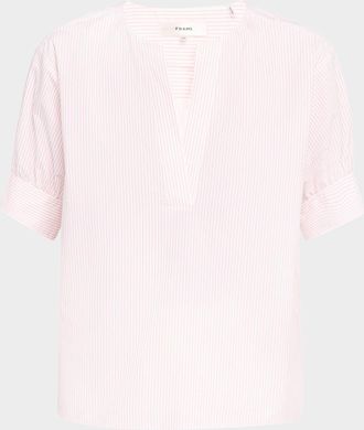 Frame Denim Stripe V-Neck Pop Over Top