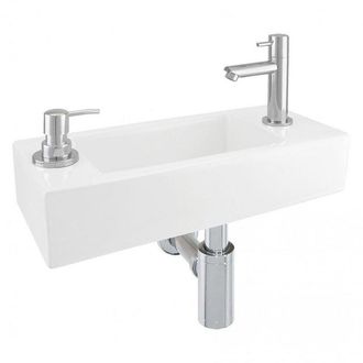 Differnz Sapon fonteinset - 42x18.5x9cm - Rechthoek - 1 kraangat - koud water - Chroom - Keramiek Wit