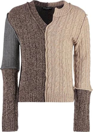 Dolce & Gabbana Truien & Vesten, Heren, Veelkleurig, L, Wol, Patchwork Wollen Gebreide Trui