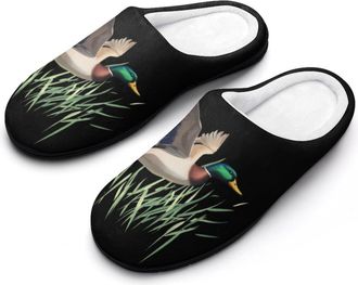 Generic Mallard Duck Flying Mens House Slippers Memory Foam Washable Cotton Slip on Home Shoes