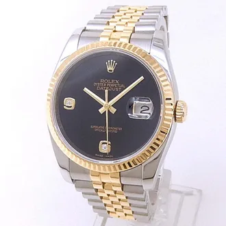Rolex Pre-owned Rolex Datejust Automatic Chronometer Diamond Black Dial Mens Watch 116233 BKDJ